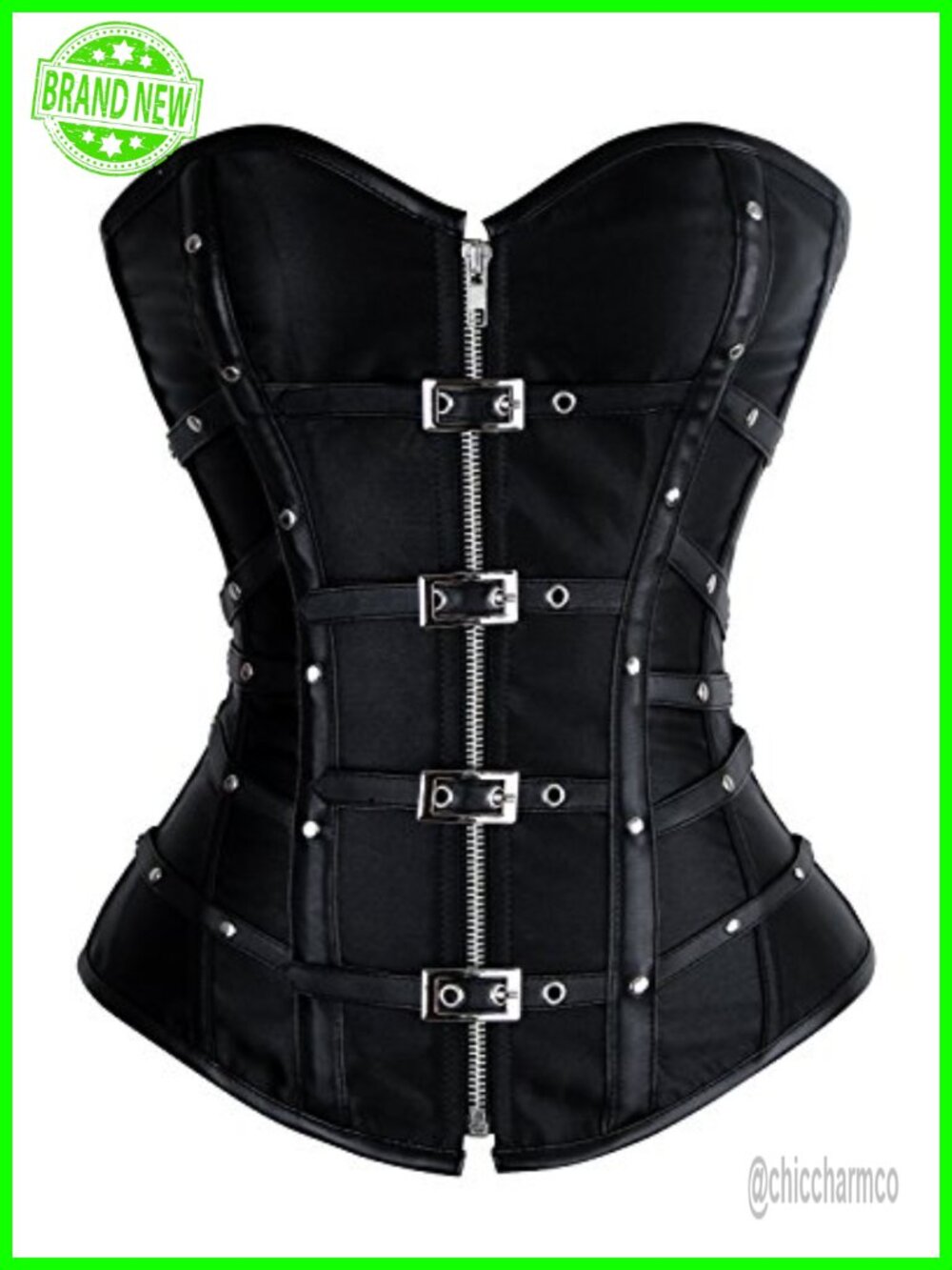 Satin Boned Overbust Corset Top with Buckles Lace-Up Back